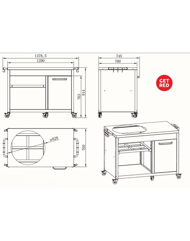 Kamado GET RED kepsninės stalas