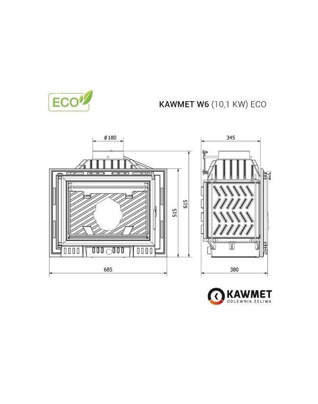 Ketaus įdėklas židiniui KAWMET W6 10,1 kW ECO