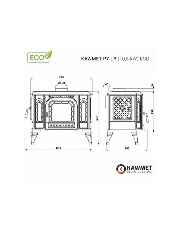 Ketaus krosnelė KAWMET P7 LB (10,5 kW) ECO 3