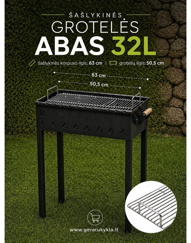 Šašlykinės ABAS 32L nerūdijančio plieno grotelės 50,5x28cm 