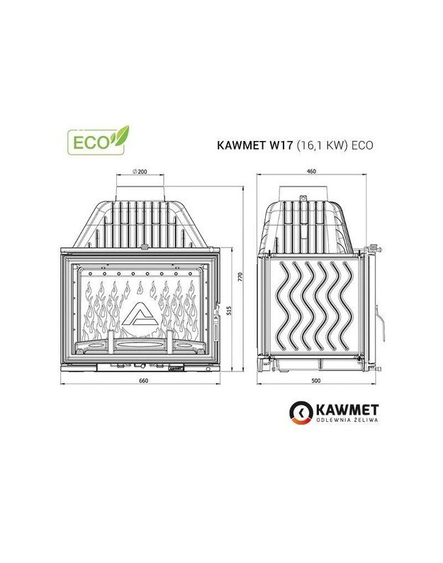 Ketaus įdėklas židiniui KAWMET W17 16,1 kW ECO