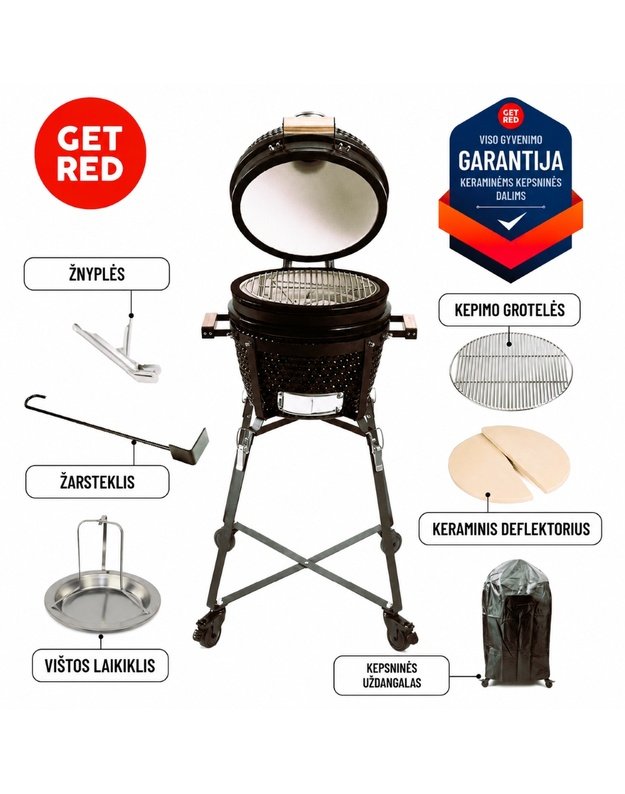 Kamado GET RED 16 (40cm) kepsninė su stovu