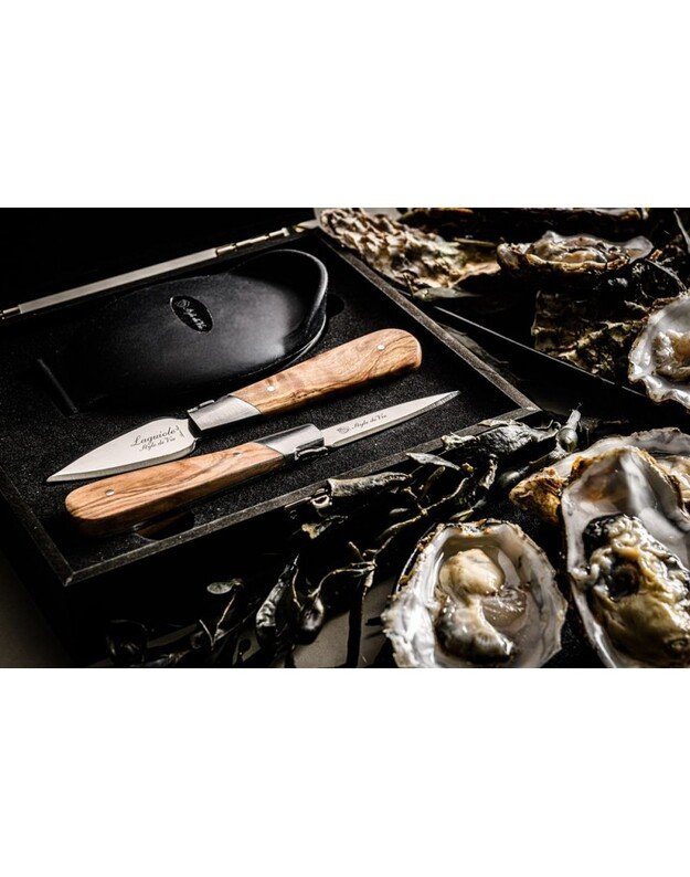 Austrių gliaudymo rinkinys Forged Oyster set Olive wood 1