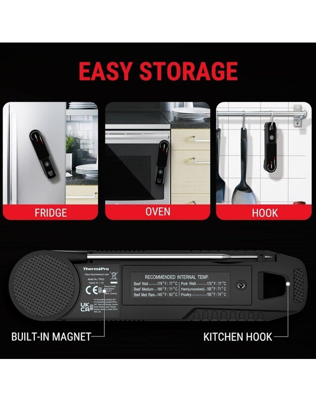 Momentinis mėsos termometras ypač greitas 1 sekundės nuskaitymo atsparus vandeniui ThermoPro TP622W