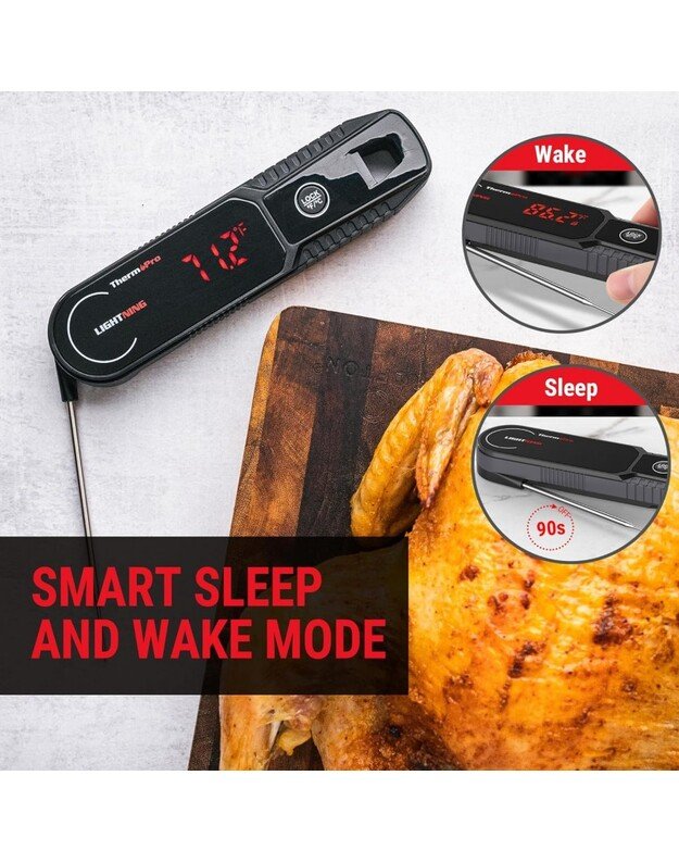 Momentinis mėsos termometras ypač greitas 1 sekundės nuskaitymo atsparus vandeniui ThermoPro TP622W