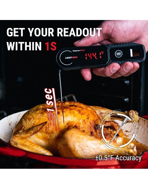 Momentinis mėsos termometras ypač greitas 1 sekundės nuskaitymo atsparus vandeniui ThermoPro TP622W