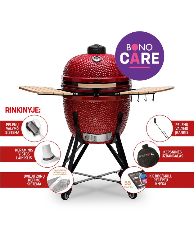 Kamado Bono GRANDE (raudona) 23"/ Ø59cm
