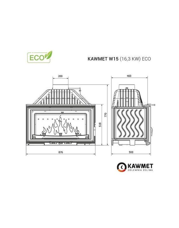 Ketaus įdėklas židiniui KAWMET W15 16,3 kW ECO