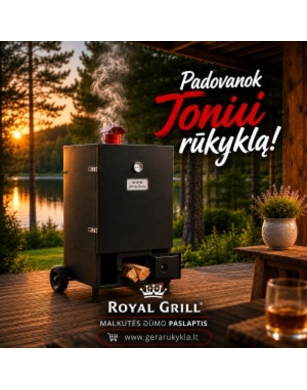 Rūkykla su ratukais ROYAL GRILL 200L su nerūd. plieno grotelėmis+DOVANOS