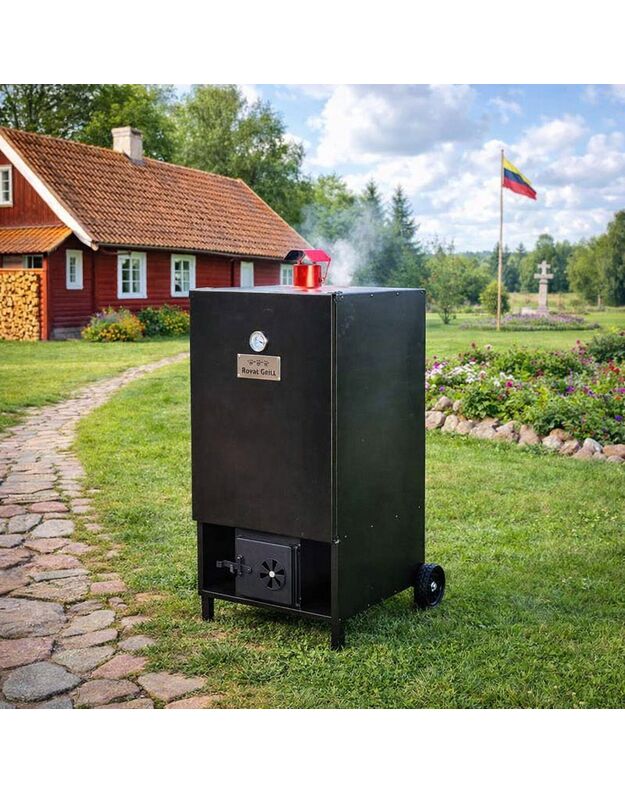 Rūkykla su ratukais ROYAL GRILL 200L su nerūd. plieno grotelėmis+DOVANOS 8