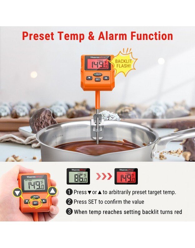 Skaitmeninis aliejaus ir saldainių termometras su zondu ThermoPro TP511
