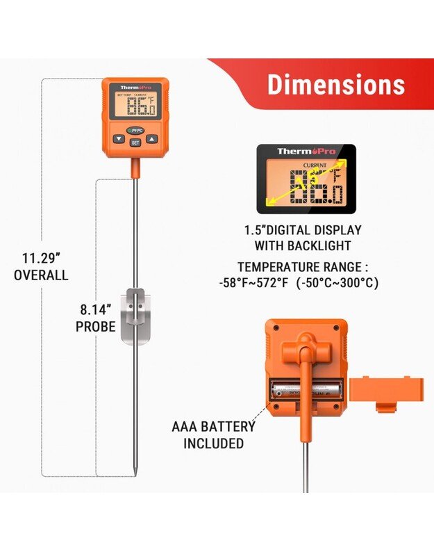 Skaitmeninis aliejaus ir saldainių termometras su zondu ThermoPro TP511