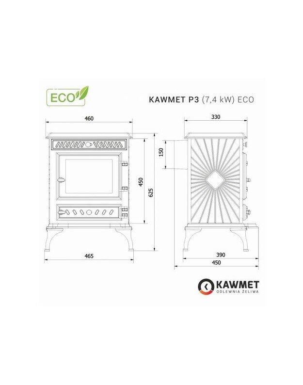 Ketaus krosnelė KAWMET P3 (7,4 kW) ECO