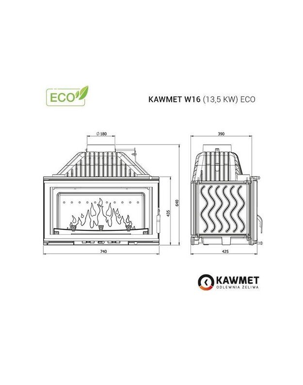 Ketaus įdėklas židiniui KAWMET W16 13,5 kW ECO