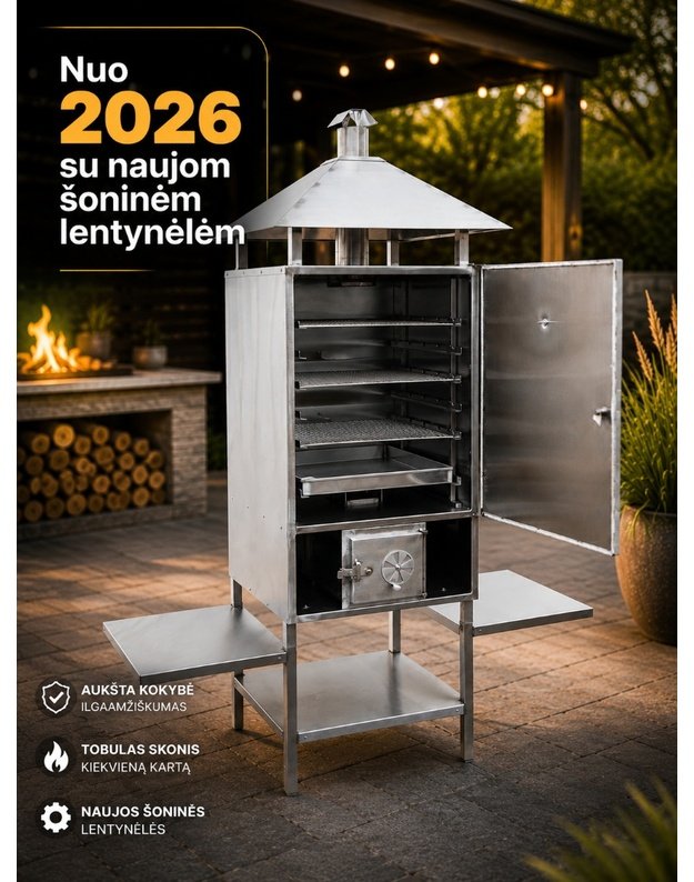 Rūkykla ABAS 200L INOX su stogeliu ir pakyla + DOVANOS