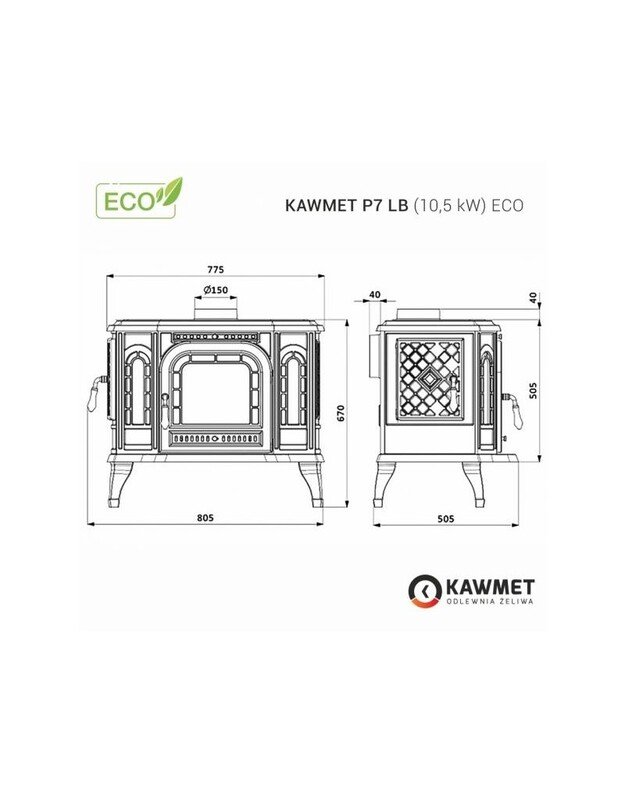 Ketaus krosnelė KAWMET P7 PB (10,5 kW) ECO