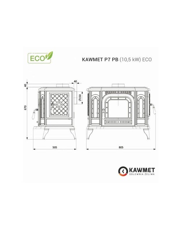 Ketaus krosnelė KAWMET P7 PB (10,5 kW) ECO