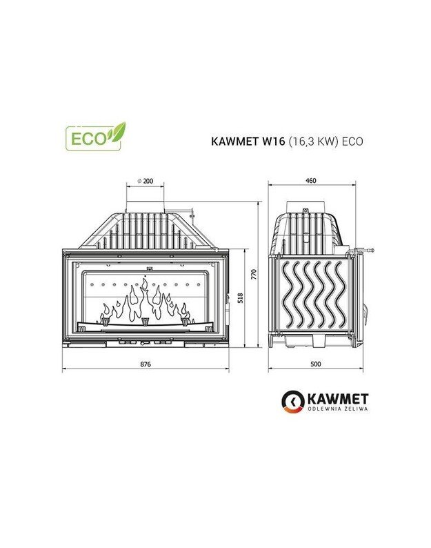 Ketaus įdėklas židiniui KAWMET W16 16,3 kW ECO