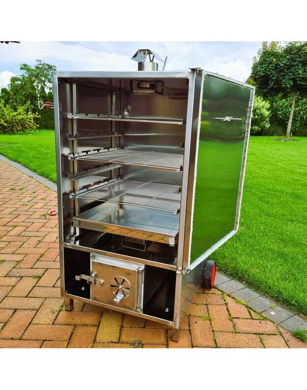 Rūkykla su ratukais ROYAL GRILL 200L INOX nerūd. plieno+DOVANOS 3
