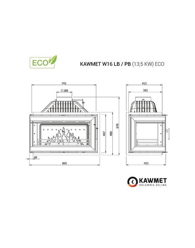 Ketaus įdėklas židiniui KAWMET W16 LB 13,5 kW ECO