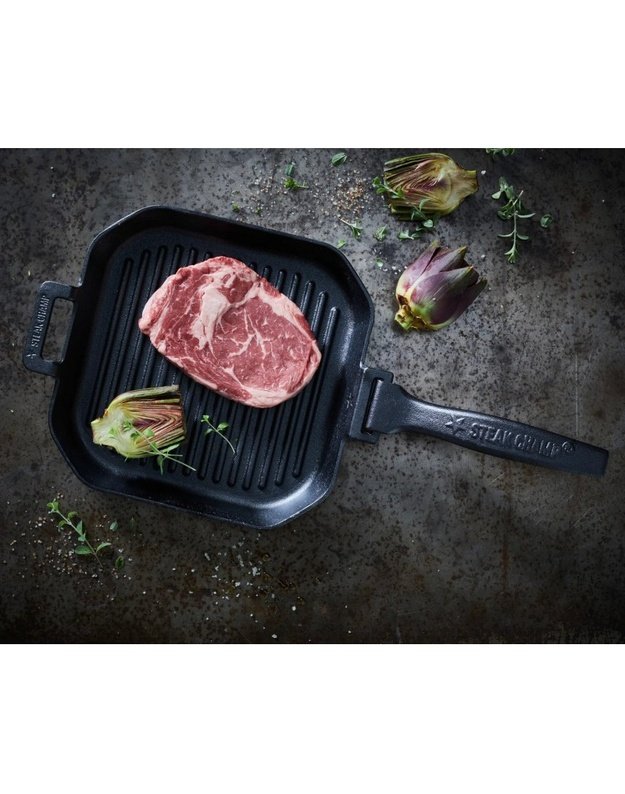 Rifliuota ketaus keptuvė nuimama rankena Steak Champ